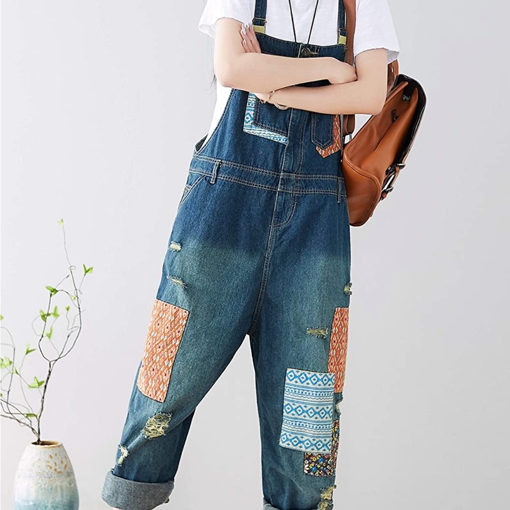 GORGEOUS NEW PATCHWORK OVERALLS - Picture 4 of 6